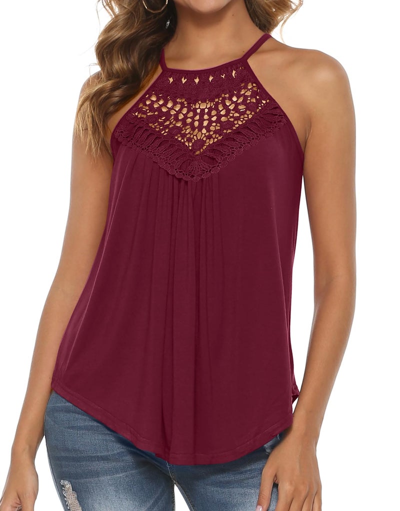 Bluetime Ladies Tank Tops Loose Fit Casual Cute Sleeveless Summer T-Shirt Basic Tees Maroon XL - Image 2